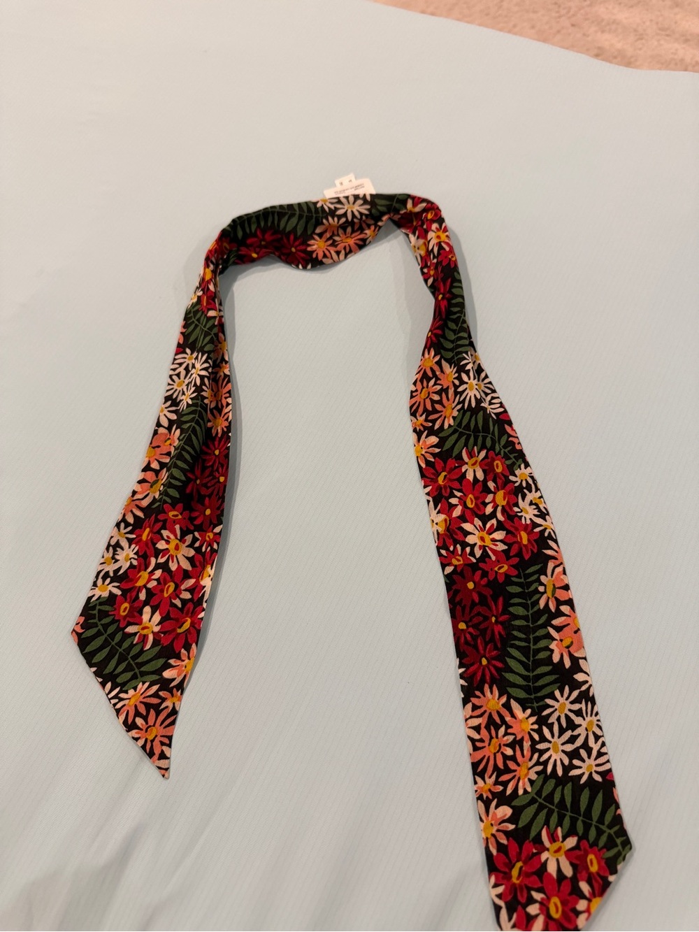 Madewell Floral Skinny Scarf Tie in Black with Red, Pink & Green